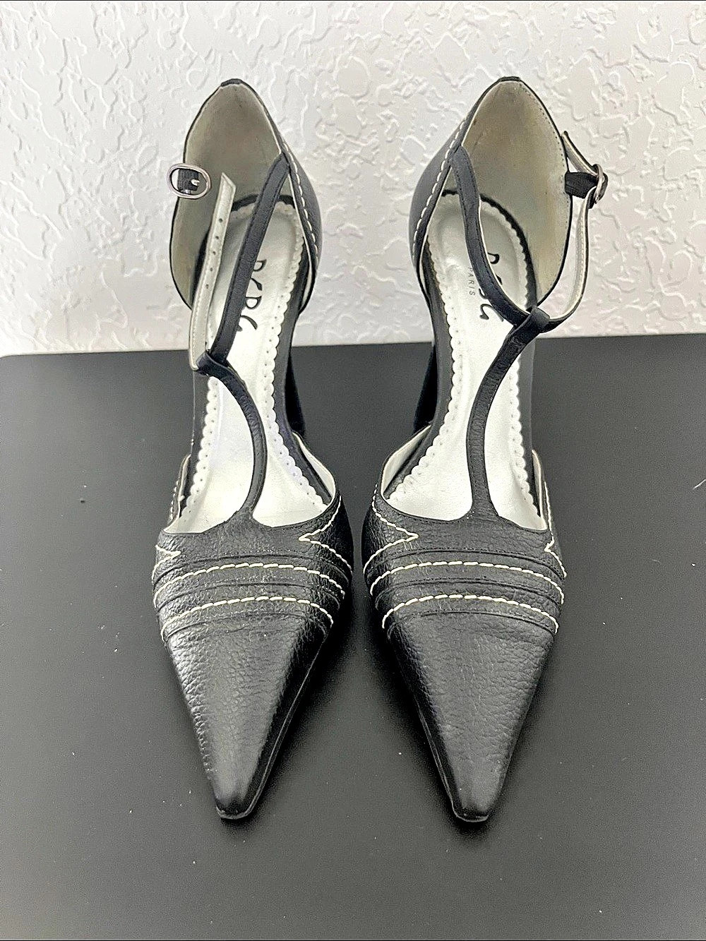 BCBG Paris Pointed Toe Ankle Strap Heels in Black US 7.5
